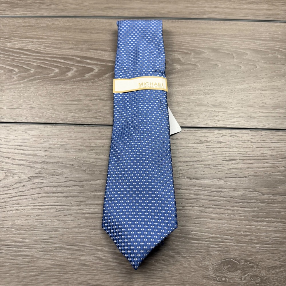 Michael Kors Mens Necktie‎ 100% Silk Geometric Dotted Concorde Blue OS New